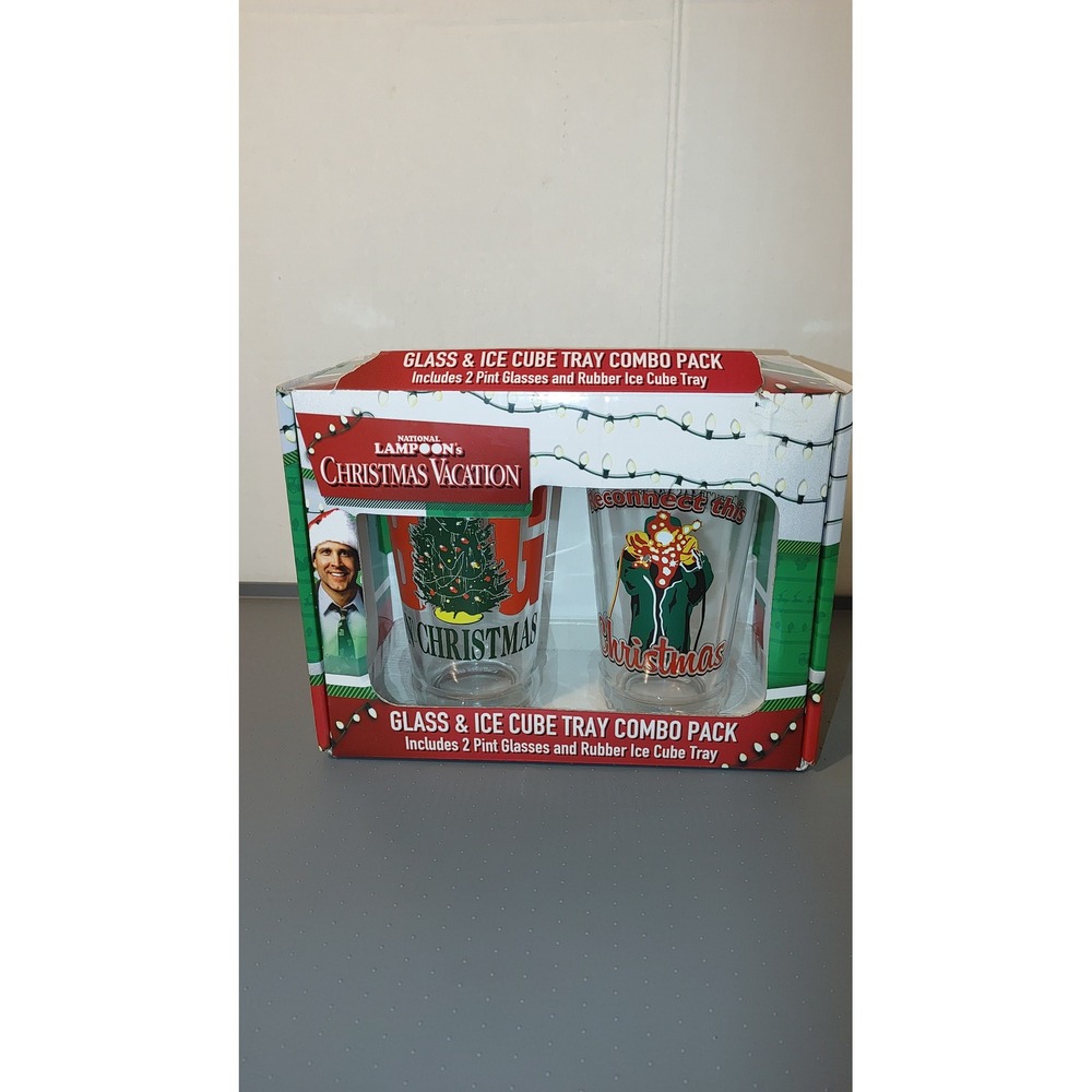 National Lampoon Christmas Vacation Glass Set Multi Good w/Moose  ice Tray